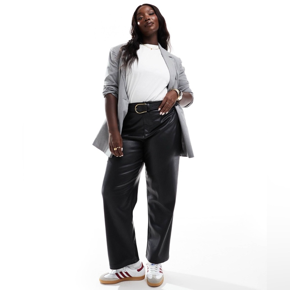 Black faux leather straight leg pants ASOS DESIGN Curve Plus Size